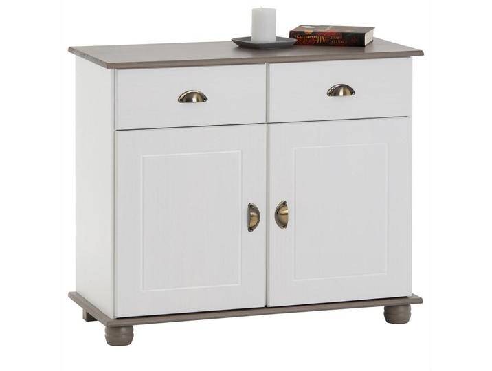 Kommode COLMAR, Kiefer massiv weiß/taupe, mit 2 Türen und Schubladen, Landhausstil, Muschelgriffe, Kugelfüße von XXXLutz Marktplatz