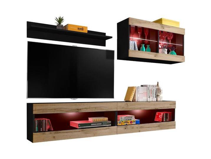 Komodee WOHNWAND, Eiche Wotan, Eiche Wotan, Glas, 2 Fächer, 240x195x35 cm, Wohnzimmer, Wohnwände, Anbauwände von XXXLutz Marktplatz