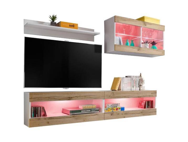 Komodee WOHNWAND, Eiche Wotan, Eiche Wotan, Glas, 2 Fächer, 240x195x35 cm, Wohnzimmer, Wohnwände, Anbauwände von XXXLutz Marktplatz