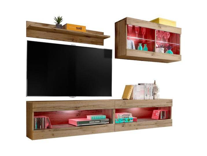 Komodee WOHNWAND, Eiche Wotan, Eiche Wotan, Glas, 2 Fächer, 240x195x35 cm, Wohnzimmer, Wohnwände, Anbauwände von XXXLutz Marktplatz