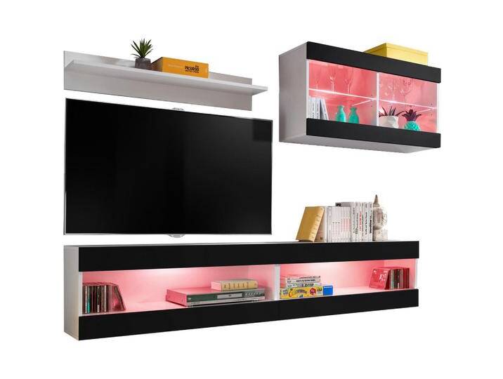 Komodee WOHNWAND, Schwarz, Eiche Wotan, Glas, 2 Fächer, 240x195x35 cm, Wohnzimmer, Wohnwände, Anbauwände von XXXLutz Marktplatz