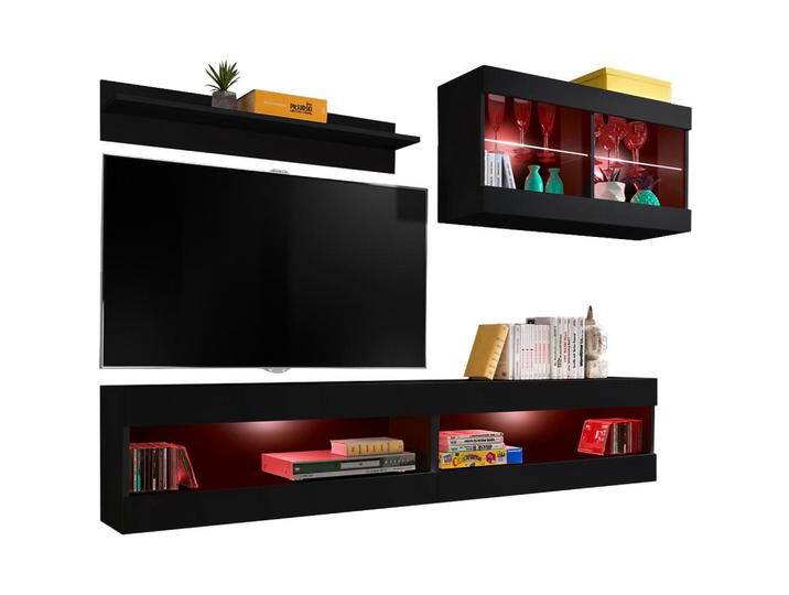 Komodee WOHNWAND, Schwarz, Eiche Wotan, Glas, 2 Fächer, 240x195x35 cm, Wohnzimmer, Wohnwände, Anbauwände von XXXLutz Marktplatz