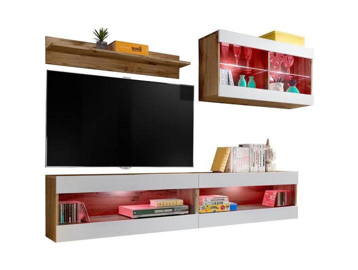 Komodee WOHNWAND, Weiß, Eiche Wotan, Glas, 2 Fächer, 240x195x35 cm, Wohnzimmer, Wohnwände, Anbauwände von XXXLutz Marktplatz