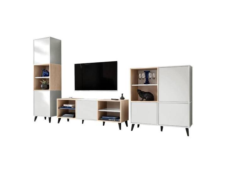 Komodee WOHNWAND, Weiß, Hellbraun, Glas, 4 Fächer, 272x173x35 cm, Wohnzimmer, Wohnwände, Anbauwände von XXXLutz Marktplatz