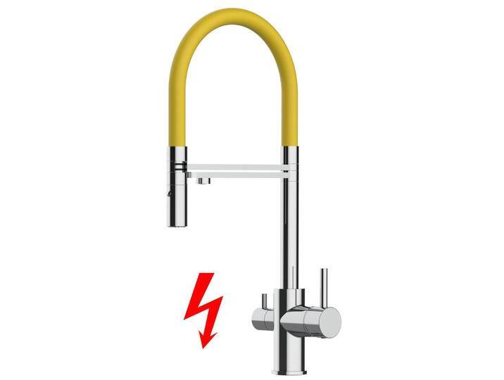 VIZIO NIEDERDRUCK-3-WEGE-KÜCHENARMATUR,, Gelb, Metall, 20.8x50.8x20.8 cm, schwenkbarer Auslauf 360°, Keramikkartusche, flexible Anschlussschläuche, Küchen, Küchenausstattung, Küchenarmaturen von XXXLutz Marktplatz