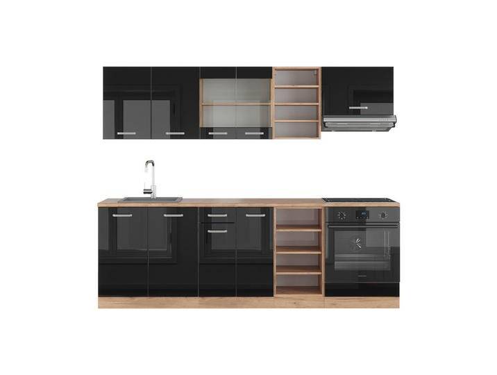 Vicco KÜCHENZEILE, Schwarz Hochglanz, Honigeiche, Küchenblock,Rechteckig, 240x81.6x46 cm, Küchen, Küchenzeilen & Küchenblöcke, Küchenzeilen ohne Geräte von XXXLutz Marktplatz