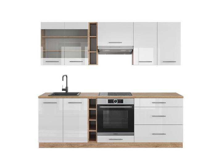 Vicco KÜCHENZEILE, Weiß Hochglanz, Honigeiche, Küchenblock,Rechteckig, 235x81.6x46 cm, Küchen, Küchenzeilen & Küchenblöcke, Küchenzeilen ohne Geräte von XXXLutz Marktplatz