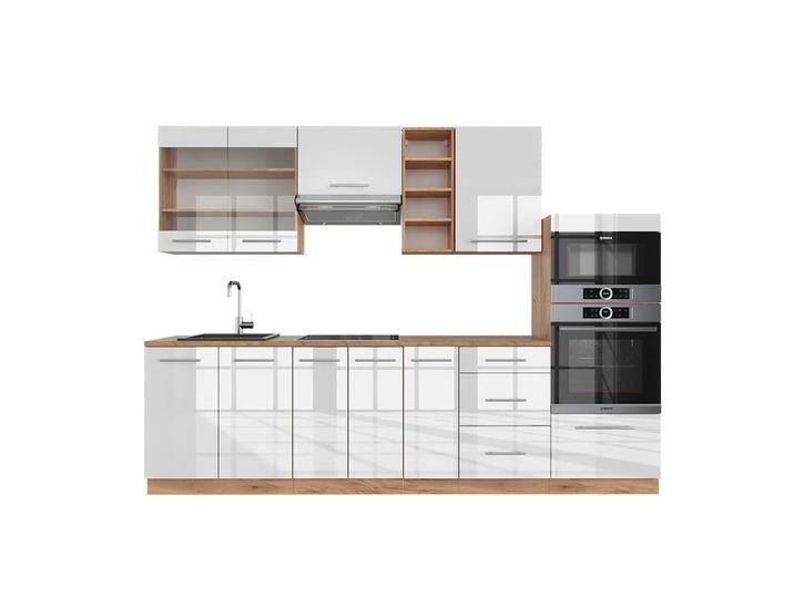 Vicco KÜCHENZEILE, Weiß Hochglanz, Honigeiche, Küchenblock,Rechteckig, 280x81.6x60 cm, Küchen, Küchenzeilen & Küchenblöcke, Küchenzeilen ohne Geräte von XXXLutz Marktplatz