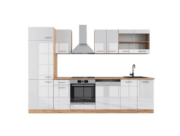 Vicco KÜCHENZEILE, Weiß Hochglanz, Honigeiche, Küchenblock,Rechteckig, 300x81.6x60 cm, Küchen, Küchenzeilen & Küchenblöcke, Küchenzeilen ohne Geräte von XXXLutz Marktplatz