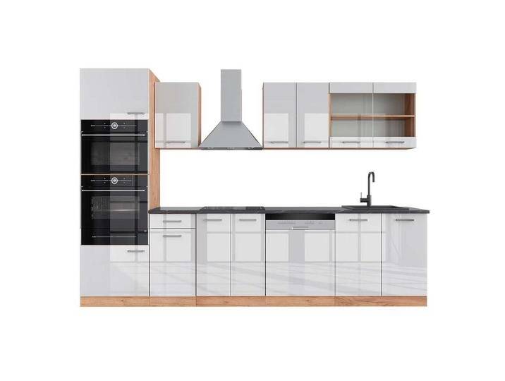 Vicco KÜCHENZEILE, Weiß Hochglanz, Honigeiche, Küchenblock,Rechteckig, 300x81.6x60 cm, Küchen, Küchenzeilen & Küchenblöcke, Küchenzeilen ohne Geräte von XXXLutz Marktplatz