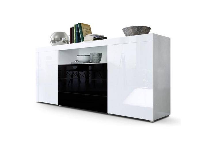 Vladon SIDEBOARD, Weiß Hochglanz, Schwarz, 167x72x35 cm, Wohnzimmer, Kommoden & Sideboards, Sideboards von XXXLutz Marktplatz