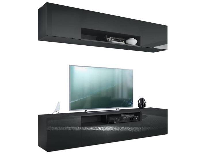 Vladon WOHNWAND, Schwarz Hochglanz, 181x147x35 cm, Wohnzimmer, Wohnwände, Anbauwände von XXXLutz Marktplatz