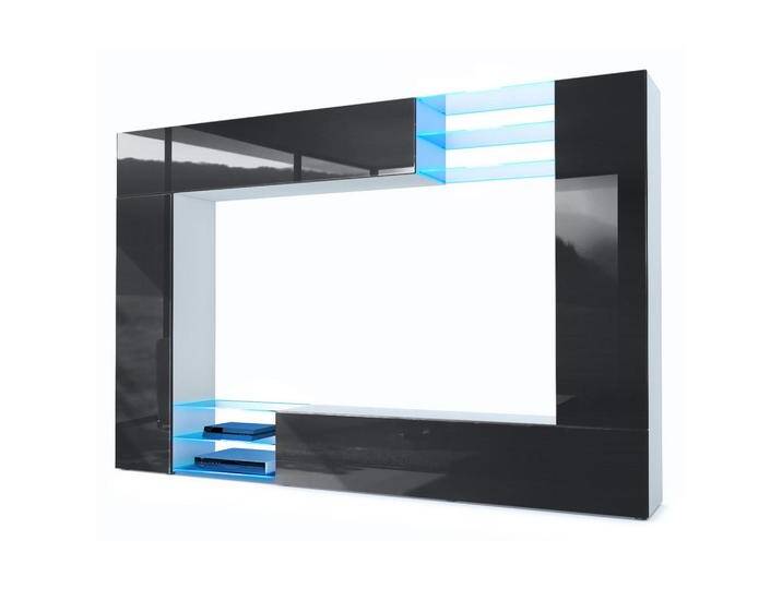 Vladon WOHNWAND, Schwarz Hochglanz, 262x182.5x39 cm, Wohnzimmer, Wohnwände, Anbauwände von XXXLutz Marktplatz