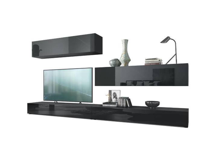 Vladon WOHNWAND, Schwarz Hochglanz, 279x147x39 cm, Wohnzimmer, Wohnwände, Anbauwände von XXXLutz Marktplatz