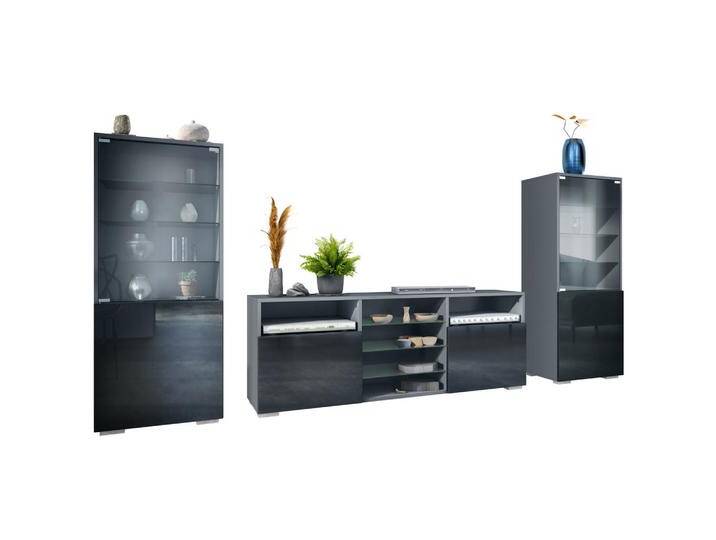 Vladon WOHNWAND, Schwarz Hochglanz, 286x122.5x35 cm, Wohnzimmer, Wohnwände, Anbauwände von XXXLutz Marktplatz