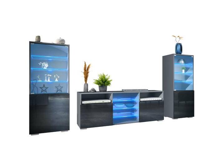 Vladon WOHNWAND, Schwarz Hochglanz, 286x122.5x35 cm, Wohnzimmer, Wohnwände, Anbauwände von XXXLutz Marktplatz