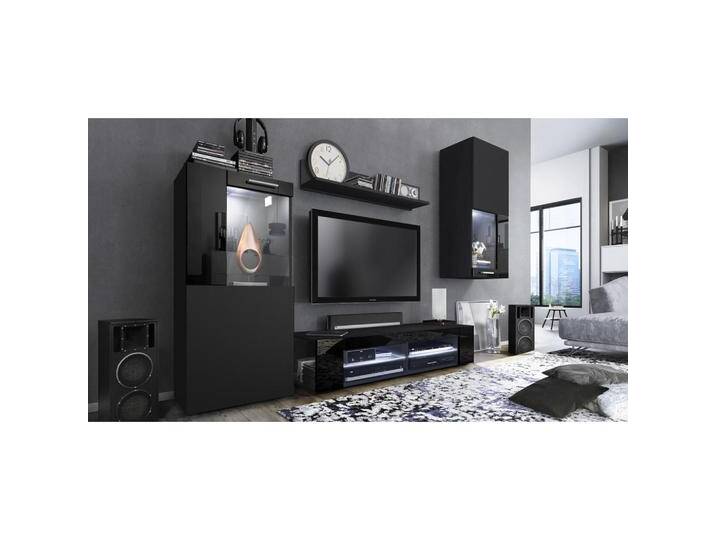 Vladon WOHNWAND, Schwarz Hochglanz, 300x190x39 cm, Wohnzimmer, Wohnwände, Anbauwände von XXXLutz Marktplatz