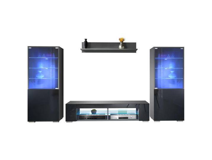 Vladon WOHNWAND, Schwarz Hochglanz, 304.5x141x39 cm, Wohnzimmer, Wohnwände, Anbauwände von XXXLutz Marktplatz