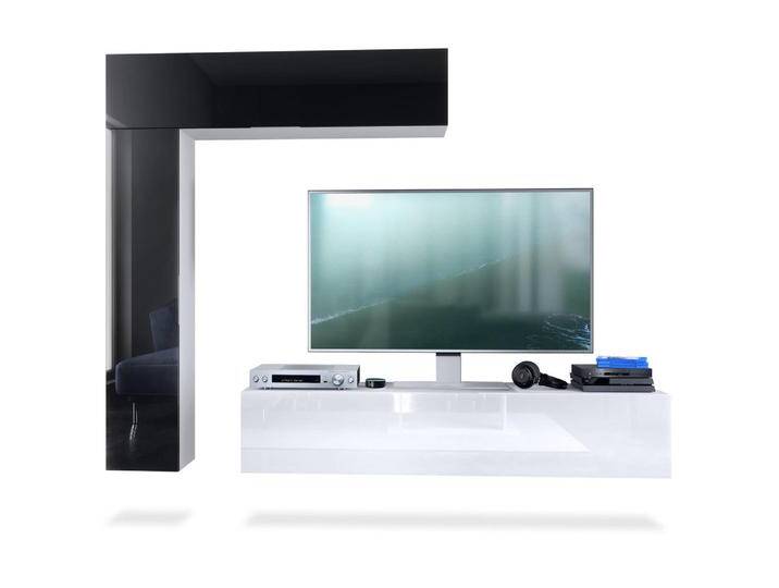 Vladon WOHNWAND, Schwarz Hochglanz, 320x182x39 cm, Wohnzimmer, Wohnwände, Anbauwände von XXXLutz Marktplatz