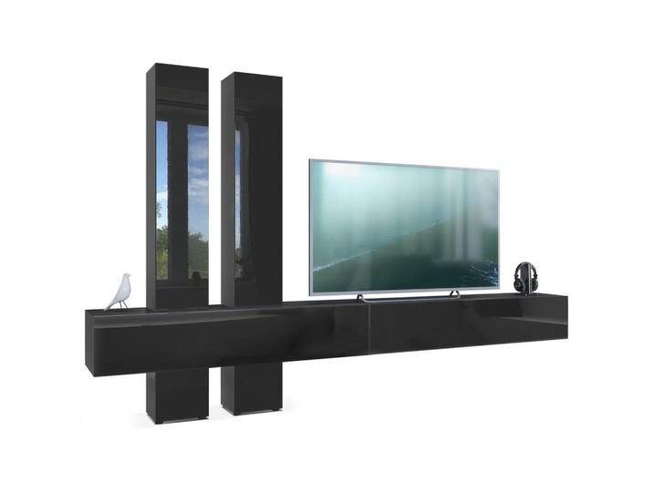 Vladon WOHNWAND, Schwarz Hochglanz, 330x204x39 cm, Wohnzimmer, Wohnwände, Anbauwände von XXXLutz Marktplatz