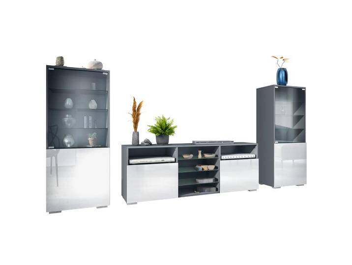 Vladon WOHNWAND, Weiß Hochglanz, 286x122.5x35 cm, Wohnzimmer, Wohnwände, Anbauwände von XXXLutz Marktplatz