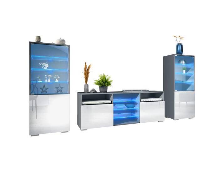 Vladon WOHNWAND, Weiß Hochglanz, 286x122.5x35 cm, Wohnzimmer, Wohnwände, Anbauwände von XXXLutz Marktplatz