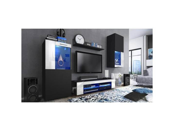 Vladon WOHNWAND, Weiß Hochglanz, 300x190x39 cm, Wohnzimmer, Wohnwände, Anbauwände von XXXLutz Marktplatz