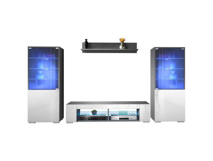 Vladon WOHNWAND, Weiß Hochglanz, 304.5x141x39 cm, Wohnzimmer, Wohnwände, Anbauwände von XXXLutz Marktplatz