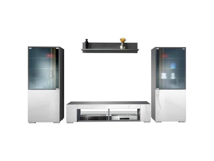 Vladon WOHNWAND, Weiß Hochglanz, 304.5x141x39 cm, Wohnzimmer, Wohnwände, Anbauwände von XXXLutz Marktplatz