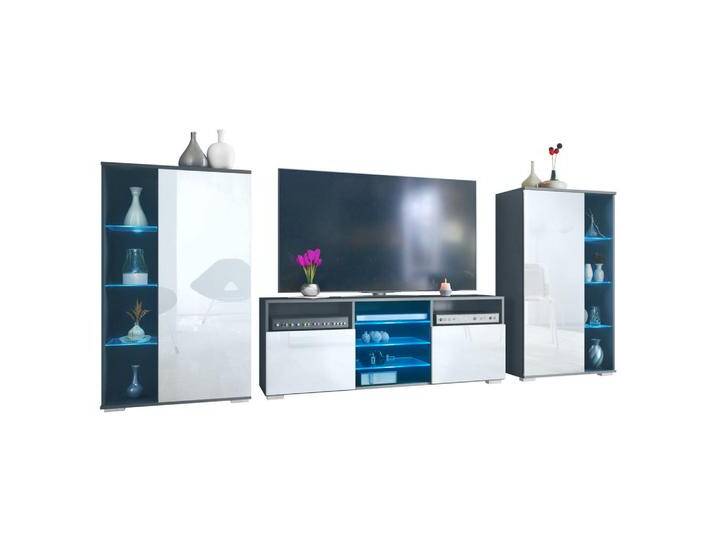 Vladon WOHNWAND, Weiß Hochglanz, 329x134x35 cm, Wohnzimmer, Wohnwände, Anbauwände von XXXLutz Marktplatz