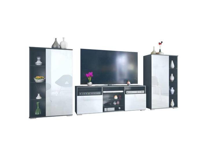 Vladon WOHNWAND, Weiß Hochglanz, 329x134x35 cm, Wohnzimmer, Wohnwände, Anbauwände von XXXLutz Marktplatz