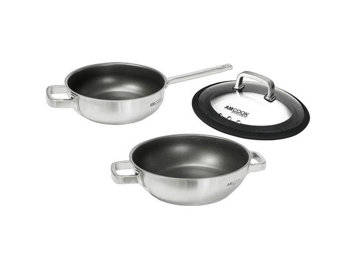 Am Cook PFANNENSET Wokset - SENNA S3 PLUS, Schwarz, Edelstahl, Metall, 3-teilig, rund, mit Dampfablass,antihaftbeschichtet, hitzebeständige Griffe, Am Cook PFANNENSET Wokset - SENNA S3 PLUS, Schwarz, Edelstahl, Metall, 3-teilig, rund, mit Dampfablass,antihaftbeschichtet, hitzebeständige Griffe, von XXXLutz