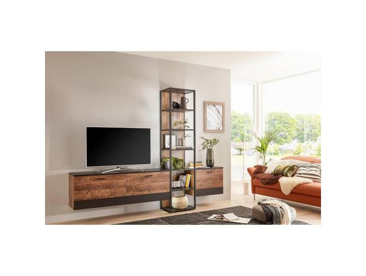 Cantus WOHNWAND Bastian, Eiche, Dunkelgrau, Metall, 6 (Regal) Fächer, 259x204x37 cm, Beimöbel erhältlich, stehend, hängend, Wohnzimmer, Wohnwände, von XXXLutz