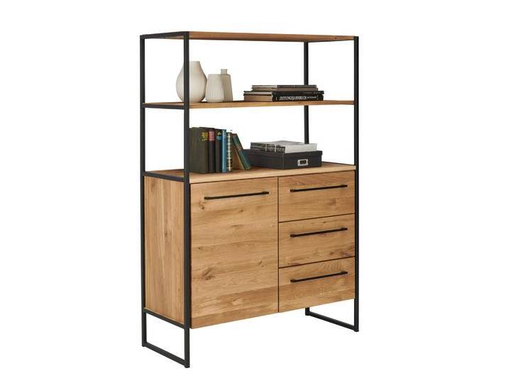 Lomoco REGAL, Schwarz, Eiche, Metall, Eiche, massiv, 2 Fächer, 3 Schubladen, 106x156x44 cm, Typenauswahl, stehend, Wohnzimmer, Regale, Bücherregale von XXXLutz