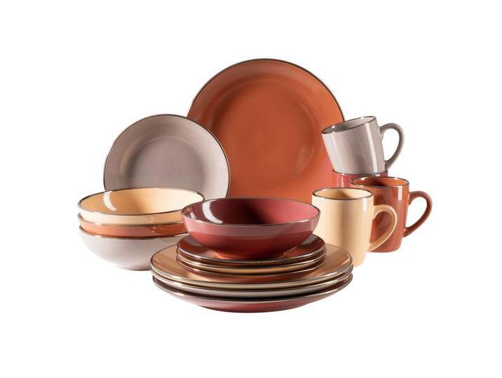 Mäser KOMBISERVICE Metallic Rim, Taupe, Beige, Terracotta, Kirschrot, Keramik, 16-teilig, 400 ml, 33x31.7x32.5 cm, handbemalt, Essen & Trinken, von XXXLutz