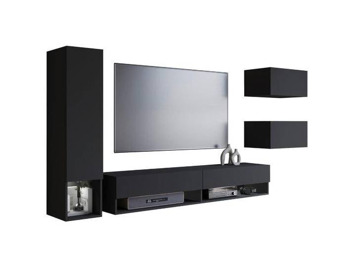 P & B WOHNWAND Alba, Schwarz, 4-teilig, 5 Fächer, 270x130x32.5 cm, FSC, hängend, Wohnzimmer, Wohnwände, Anbauwände von XXXLutz