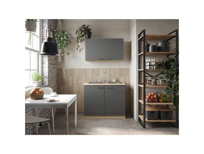 Respekta MINIKÜCHE Merle, Grau, Eiche, Metall, 100 cm, Frontauswahl, Küchen, Miniküchen von XXXLutz