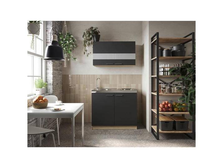 Respekta MINIKÜCHE Merle, Schwarz, Eiche, Metall, 100 cm, individuell planbar, Zusatzausstattung erhältlich, Frontauswahl, Küchen, Miniküchen von XXXLutz