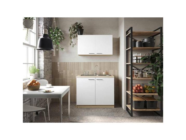 Respekta MINIKÜCHE Merle, Weiß, Eiche, Metall, 100 cm, Frontauswahl, Küchen, Miniküchen von XXXLutz