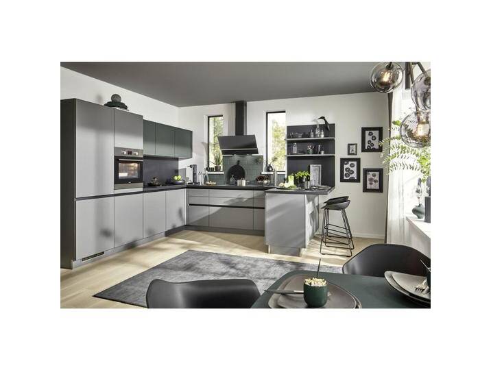 Welnova ECKKÜCHE WIN, Anthrazit, Dunkelgrün, Metall, U-Form, nur wie online abgebildet bestellbar, 340x305 cm, Made in Germany, seitenverkehrt von XXXLutz