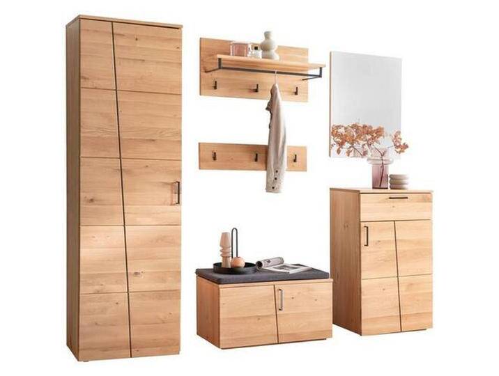 XXXL GARDEROBE, Anthrazit, Eiche, Holz, 7-teilig, Asteiche, furniert, massiv, 220x198x40 cm, Garderobe, Garderoben-Sets & Serien, Garderoben-Sets von XXXLutz