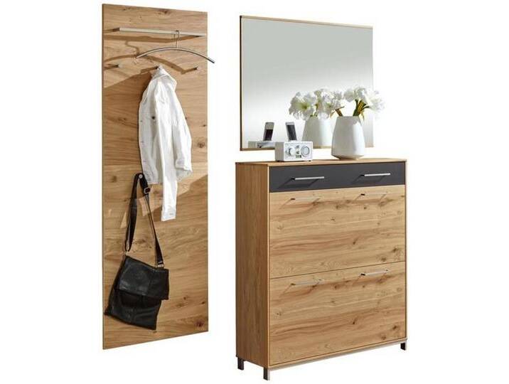 XXXL GARDEROBE, Anthrazit, Eiche, Holz, Glas, 3-teilig, Eiche, Balkeneiche, furniert, teilmassiv, 170x195x31 cm, Goldenes M, Made in Germany, von XXXLutz