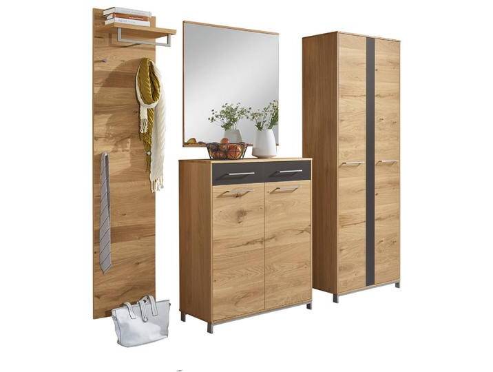 XXXL GARDEROBE, Anthrazit, Eiche, Holz, Glas, 4-teilig, Eiche, Balkeneiche, furniert, teilmassiv, 220x195x31 cm, Goldenes M, Made in Germany, von XXXLutz