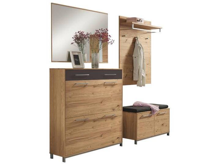 XXXL GARDEROBE, Anthrazit, Eiche, Holz, Glas, 5-teilig, Eiche, Balkeneiche, furniert, teilmassiv, 195x195x40 cm, Goldenes M, Made in Germany, von XXXLutz