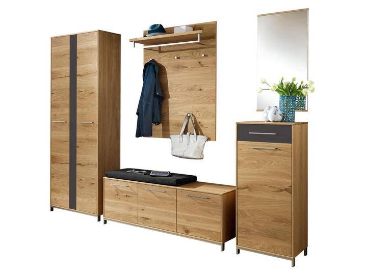 XXXL GARDEROBE, Anthrazit, Eiche, Holz, Glas, 6-teilig, Eiche, Balkeneiche, furniert, teilmassiv, 265x195x40 cm, Goldenes M, Made in Germany, von XXXLutz