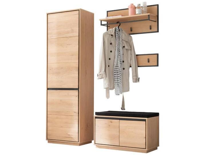XXXL GARDEROBE, Anthrazit, Eiche Bianco, Holz, 5-teilig, Asteiche, furniert, massiv, 150x196x40 cm, Holzmöbel, Garderoben Holz, Garderoben-Sets Holz von XXXLutz