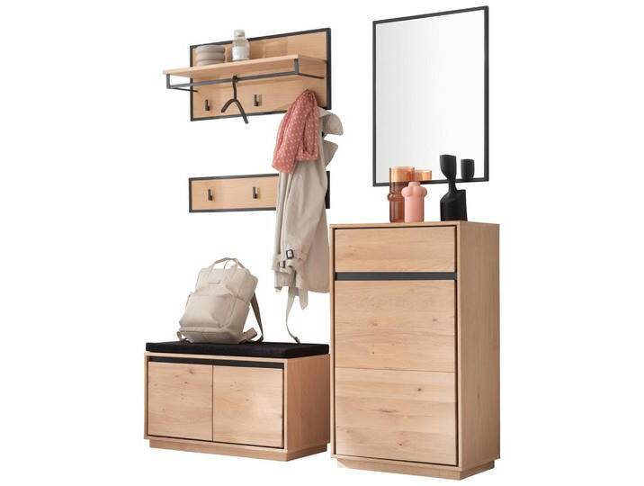 XXXL GARDEROBE, Anthrazit, Eiche Bianco, Holz, 6-teilig, Asteiche, furniert, massiv, 150x196x40 cm, Holzmöbel, Garderoben Holz, Garderoben-Sets Holz von XXXLutz