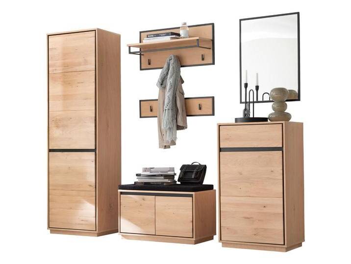 XXXL GARDEROBE, Anthrazit, Eiche Bianco, Holz, 7-teilig, Asteiche, furniert, massiv, 220x196x40 cm, Holzmöbel, Garderoben Holz, Garderoben-Sets Holz von XXXLutz
