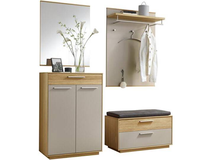XXXL GARDEROBE, Anthrazit, Taupe, Eiche, Holz, Glas, 5-teilig, Eiche, furniert, massiv, teilmassiv, 1 Schubladen, 170x195x40 cm, Goldenes M, Made in von XXXLutz