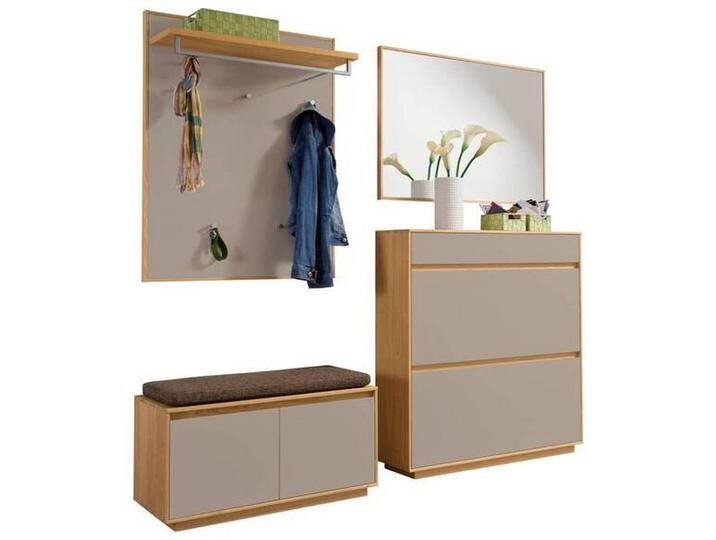 XXXL GARDEROBE, Eiche, Sand, Hellbraun, Holz, Glas, 5-teilig, Eiche, teilmassiv, 200x195x40 cm, Goldenes M, Made in Germany, DGM-Klimapakt, Garderobe, von XXXLutz